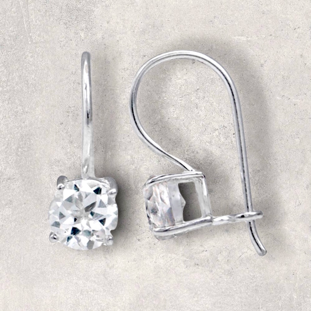 Genuine White Sapphire Closure Hook 925 Sterling Silver Earrings